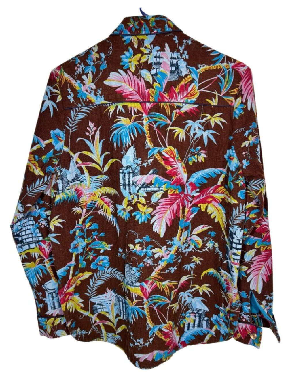 Inouï Small Brown Vintage Women’s Tropical Button-Up Shirt/Jacket 100% Cotton - Picture 3 of 14
